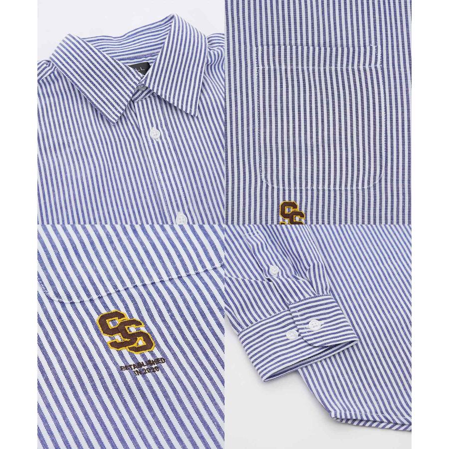 長袖シャツ メンズ サイドウェイスタンス ワンポイント ストライプシャツ 大きめ アメカジ カジュアル スケーター ストリート 古着MIX 韓国 | improves | 21