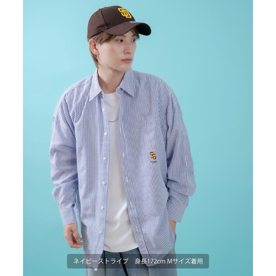 長袖シャツ メンズ サイドウェイスタンス ワンポイント ストライプシャツ 大きめ アメカジ カジュアル スケーター ストリート 古着MIX 韓国 | improves | 04
