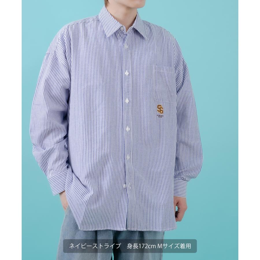 長袖シャツ メンズ サイドウェイスタンス ワンポイント ストライプシャツ 大きめ アメカジ カジュアル スケーター ストリート 古着MIX 韓国 | improves | 06