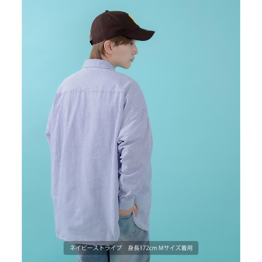 長袖シャツ メンズ サイドウェイスタンス ワンポイント ストライプシャツ 大きめ アメカジ カジュアル スケーター ストリート 古着MIX 韓国 | improves | 07
