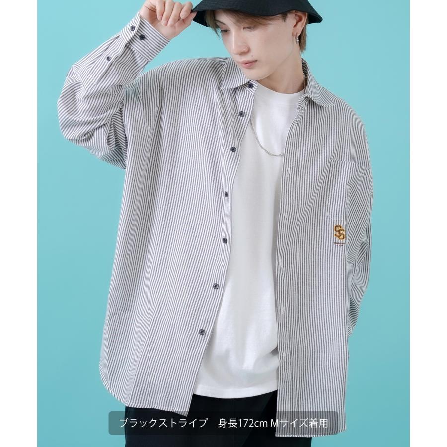 長袖シャツ メンズ サイドウェイスタンス ワンポイント ストライプシャツ 大きめ アメカジ カジュアル スケーター ストリート 古着MIX 韓国 | improves | 09