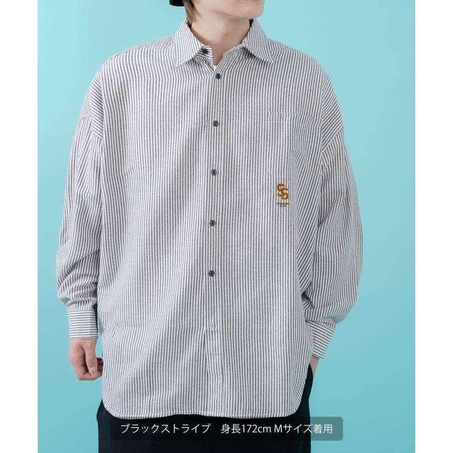 長袖シャツ メンズ サイドウェイスタンス ワンポイント ストライプシャツ 大きめ アメカジ カジュアル スケーター ストリート 古着MIX 韓国 | improves | 11