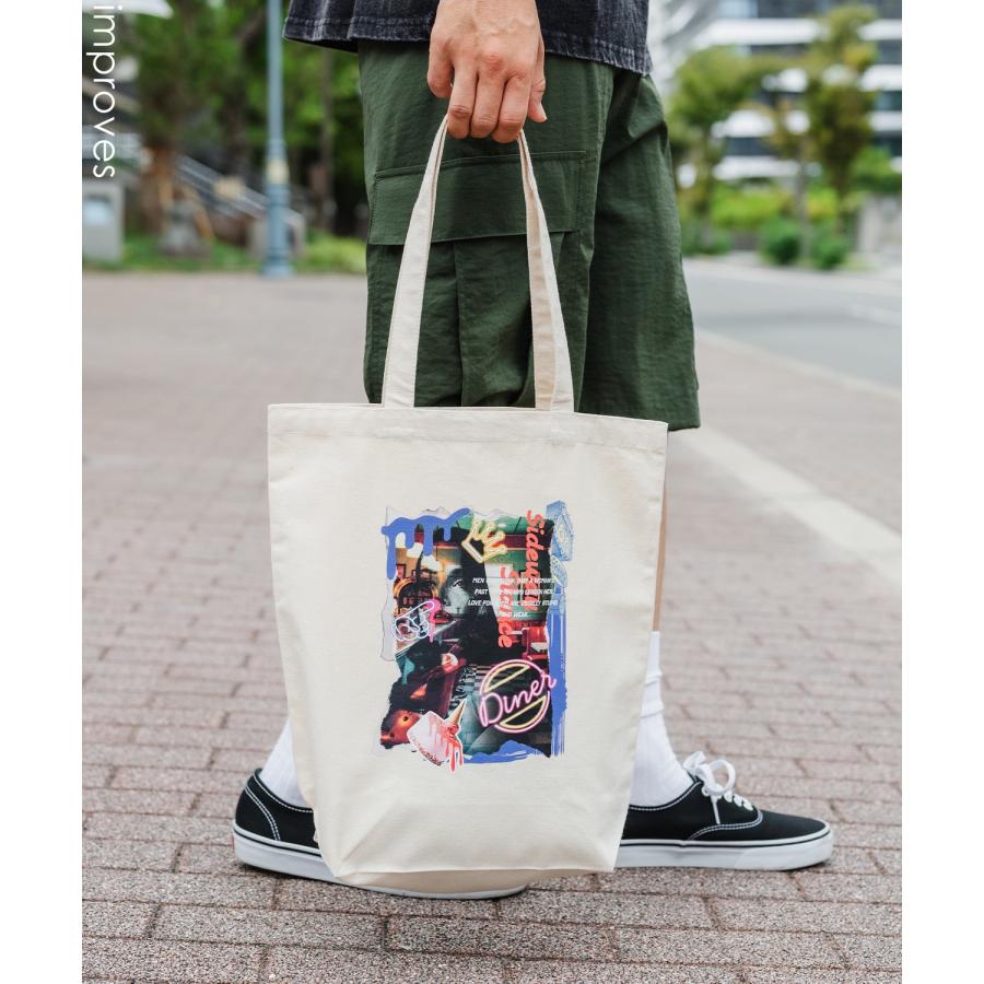 トートバッグ メンズ バック 通勤 通学 サブバック アート グラフィック 小物 プリント 刺しゅう スケーター ストリート アメカジ カジュアル 韓国 ストリート | improves