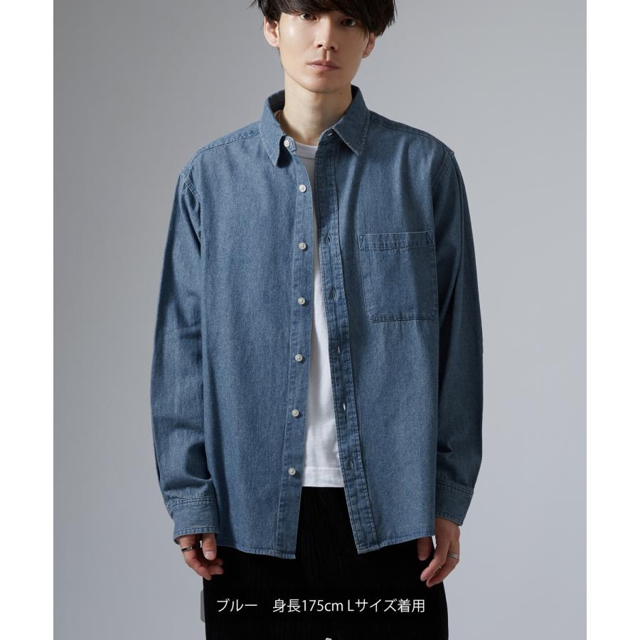 シャツ メンズ 長袖 デニムシャツ 6oz 軽オンス ボタンダウン ビッグシルエット ストリート アメカジ 無地 カジュアル 古着MIX オーバーサイズ | improves | 14