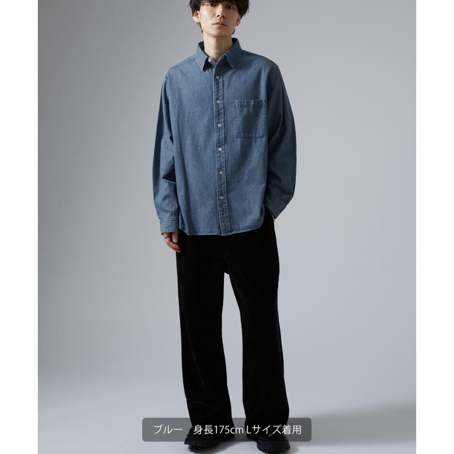 シャツ メンズ 長袖 デニムシャツ 6oz 軽オンス ボタンダウン ビッグシルエット ストリート アメカジ 無地 カジュアル 古着MIX オーバーサイズ | improves | 15