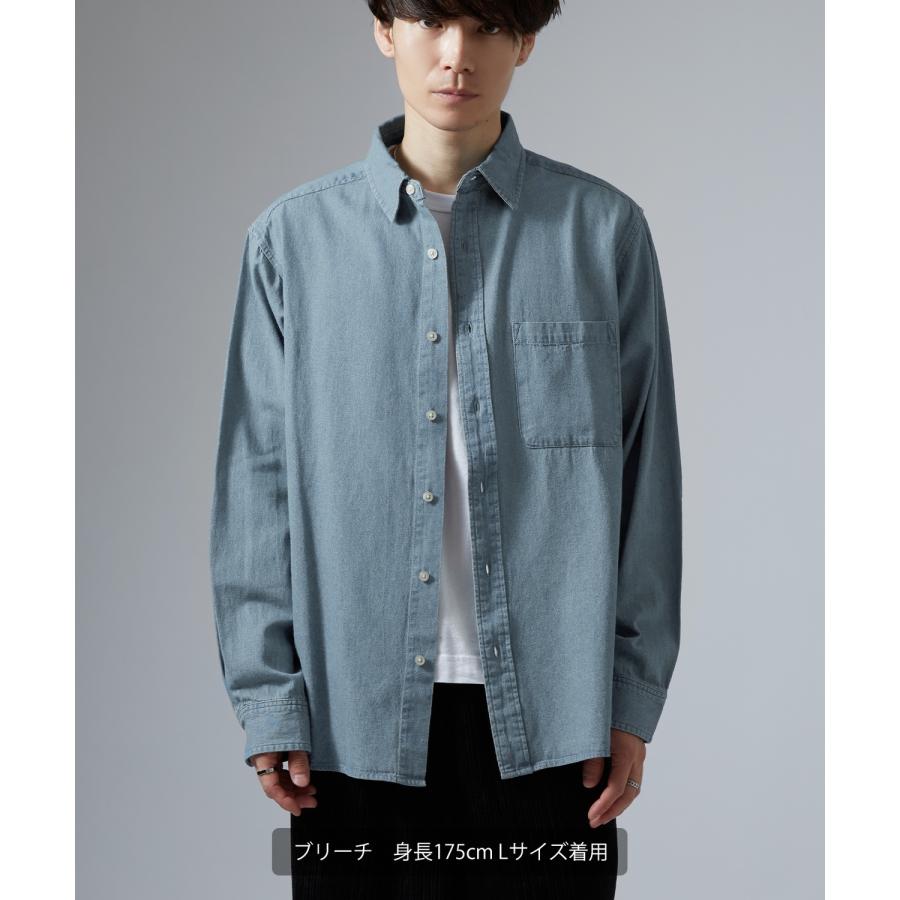 シャツ メンズ 長袖 デニムシャツ 6oz 軽オンス ボタンダウン ビッグシルエット ストリート アメカジ 無地 カジュアル 古着MIX オーバーサイズ | improves | 17