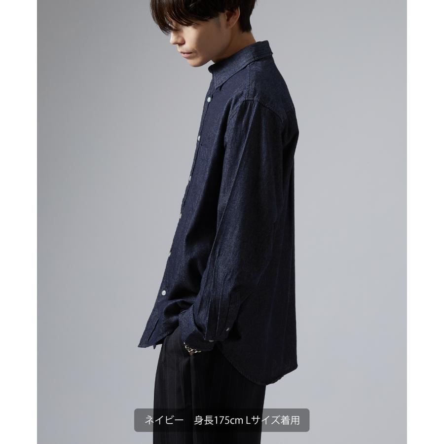 シャツ メンズ 長袖 デニムシャツ 6oz 軽オンス ボタンダウン ビッグシルエット ストリート アメカジ 無地 カジュアル 古着MIX オーバーサイズ | improves | 06
