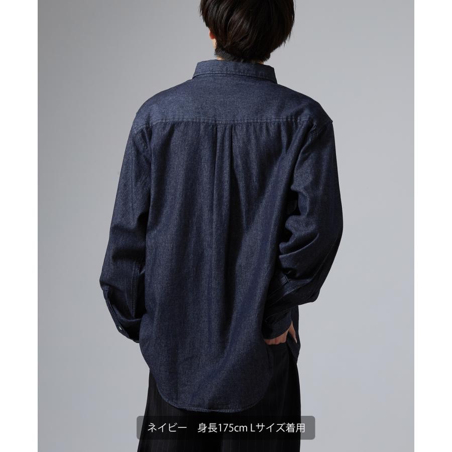 シャツ メンズ 長袖 デニムシャツ 6oz 軽オンス ボタンダウン ビッグシルエット ストリート アメカジ 無地 カジュアル 古着MIX オーバーサイズ | improves | 07