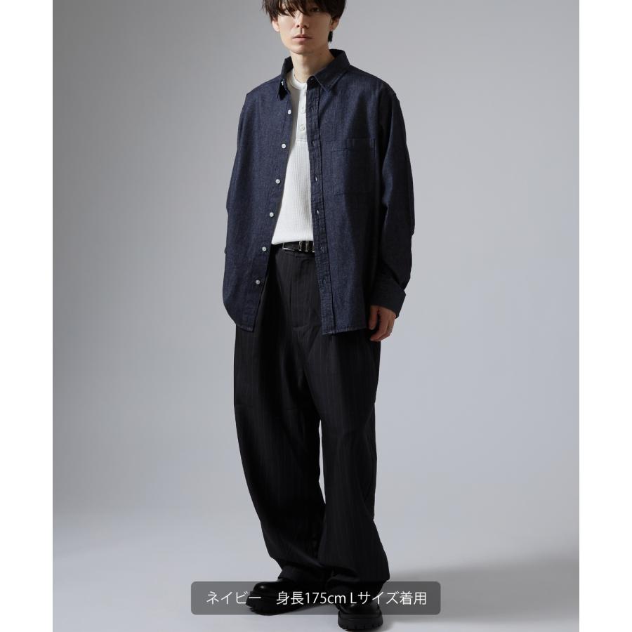 シャツ メンズ 長袖 デニムシャツ 6oz 軽オンス ボタンダウン ビッグシルエット ストリート アメカジ 無地 カジュアル 古着MIX オーバーサイズ | improves | 09