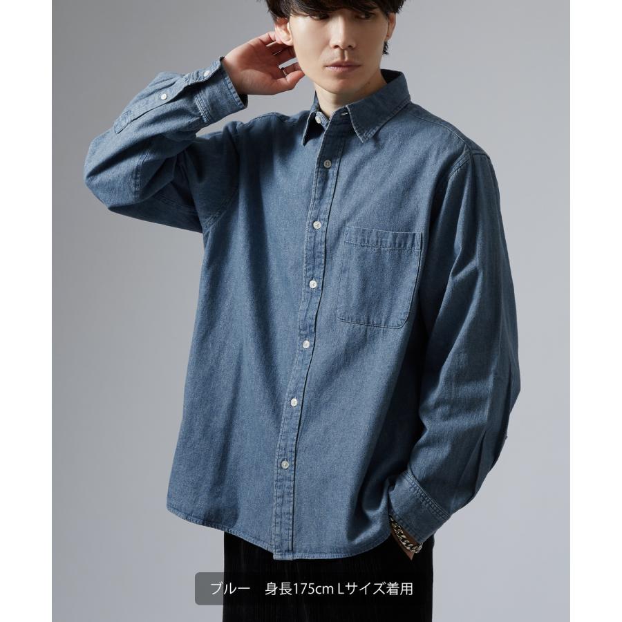 シャツ メンズ 長袖 デニムシャツ 6oz 軽オンス ボタンダウン ビッグシルエット ストリート アメカジ 無地 カジュアル 古着MIX オーバーサイズ | improves | 11