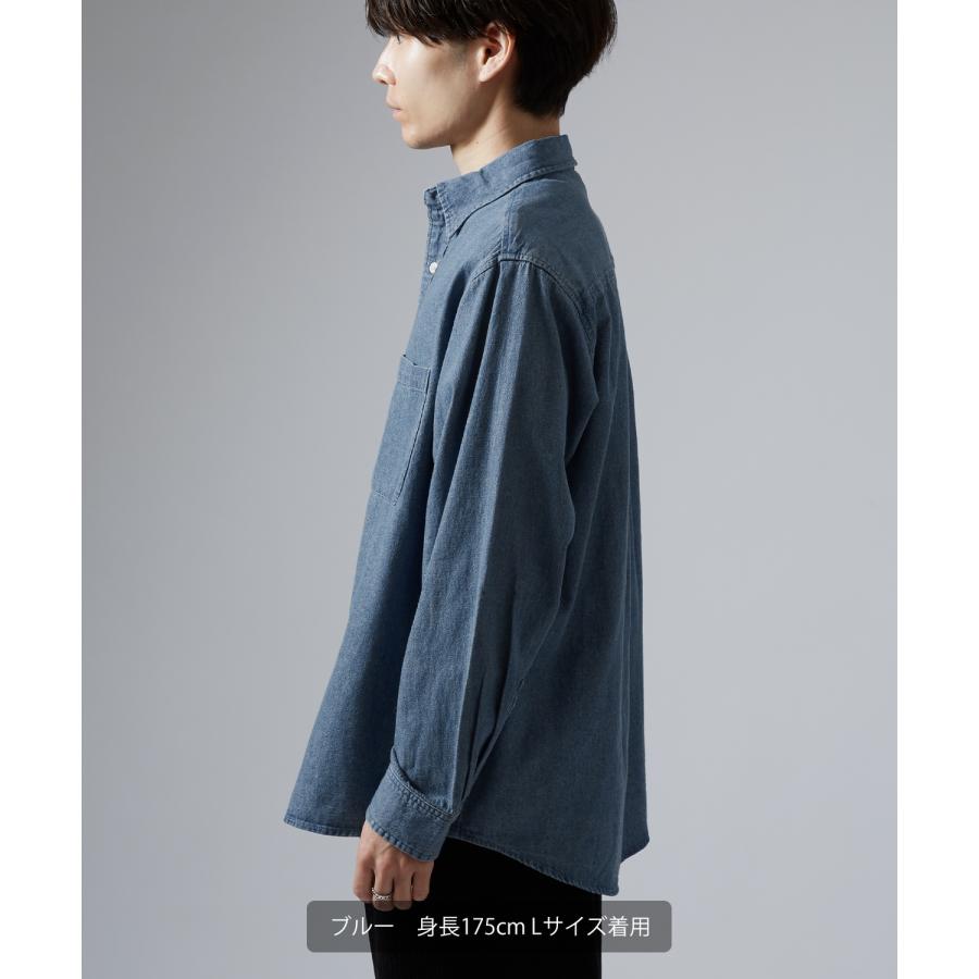 シャツ メンズ 長袖 デニムシャツ 6oz 軽オンス ボタンダウン ビッグシルエット ストリート アメカジ 無地 カジュアル 古着MIX オーバーサイズ | improves | 12