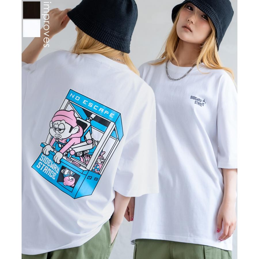 Tシャツ メンズ SIDEWAY STANCE サイドウェイスタンス 半袖 カットソー クレーン プリント アメカジ カジュアル Y2K ストリート 古着MIX 韓国 ブラック ホワイト | improves