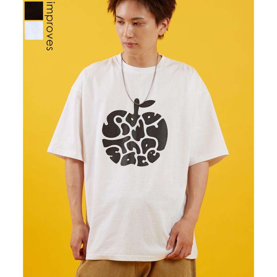 Tシャツ メンズ SIDEWAY STANCE サイドウェイスタンス 半袖 カットソー アップル プリント アメカジ カジュアル Y2K ストリート 古着MIX 韓国 ブラック ホワイト | improves