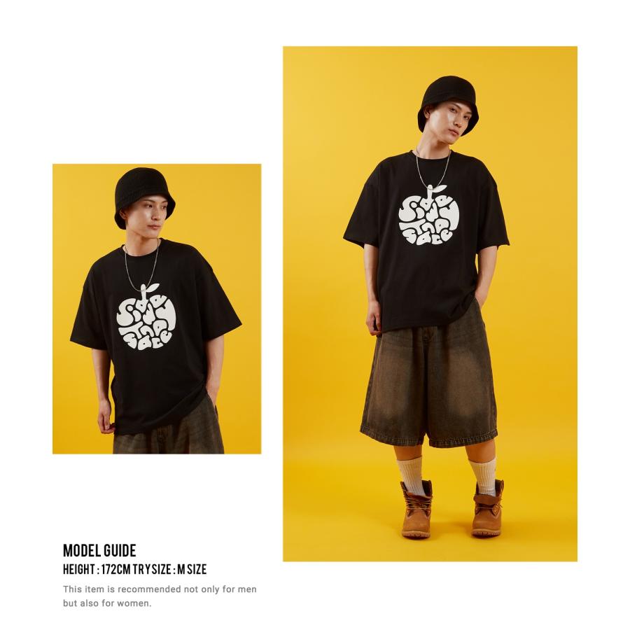 Tシャツ メンズ SIDEWAY STANCE サイドウェイスタンス 半袖 カットソー アップル プリント アメカジ カジュアル Y2K ストリート 古着MIX 韓国 ブラック ホワイト | improves | 18