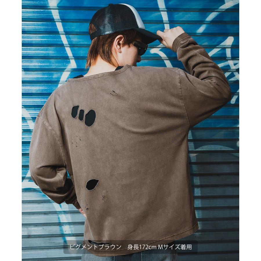 長袖Tシャツ 無地 メンズ レディース ピグメント加工 長袖 グランジTシャツ ダメージ加工 ロンT カットソー アメカジ Y2K ストリート 古着MIX 韓国 | improves | 16