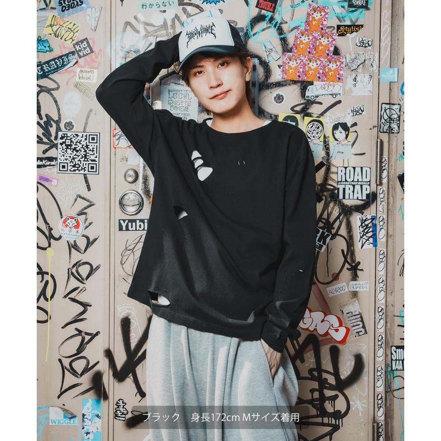 長袖Tシャツ 無地 メンズ レディース ピグメント加工 長袖 グランジTシャツ ダメージ加工 ロンT カットソー アメカジ Y2K ストリート 古着MIX 韓国 | improves | 05