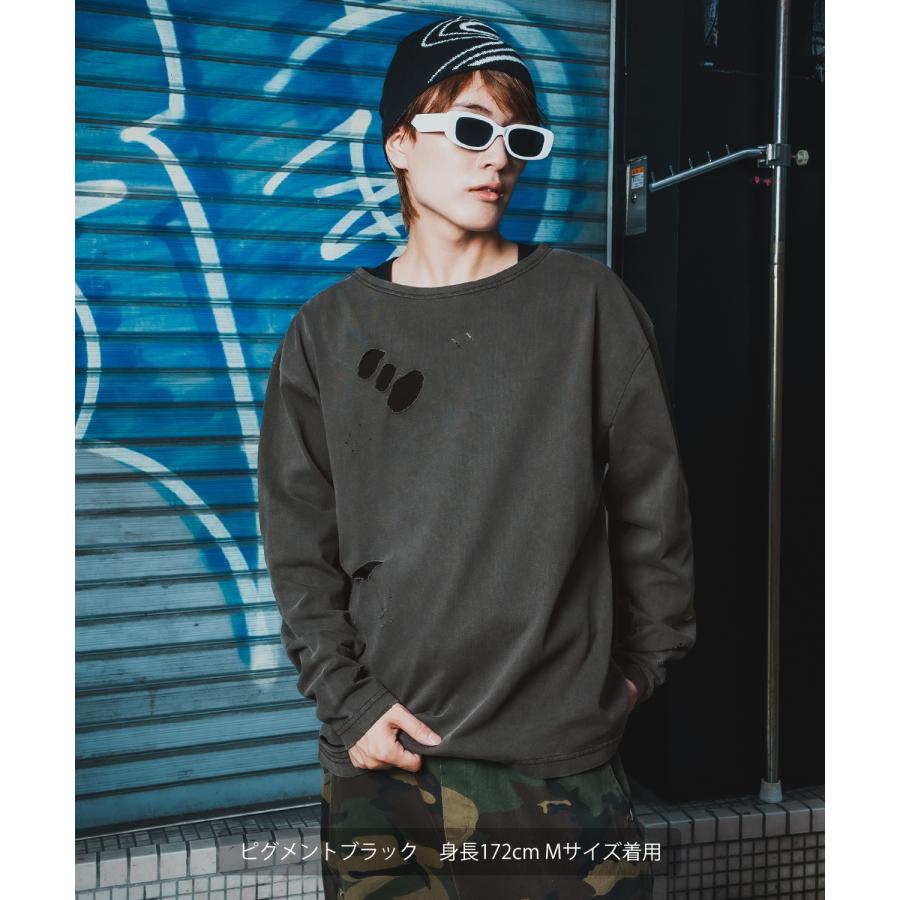 長袖Tシャツ 無地 メンズ レディース ピグメント加工 長袖 グランジTシャツ ダメージ加工 ロンT カットソー アメカジ Y2K ストリート 古着MIX 韓国 | improves | 11