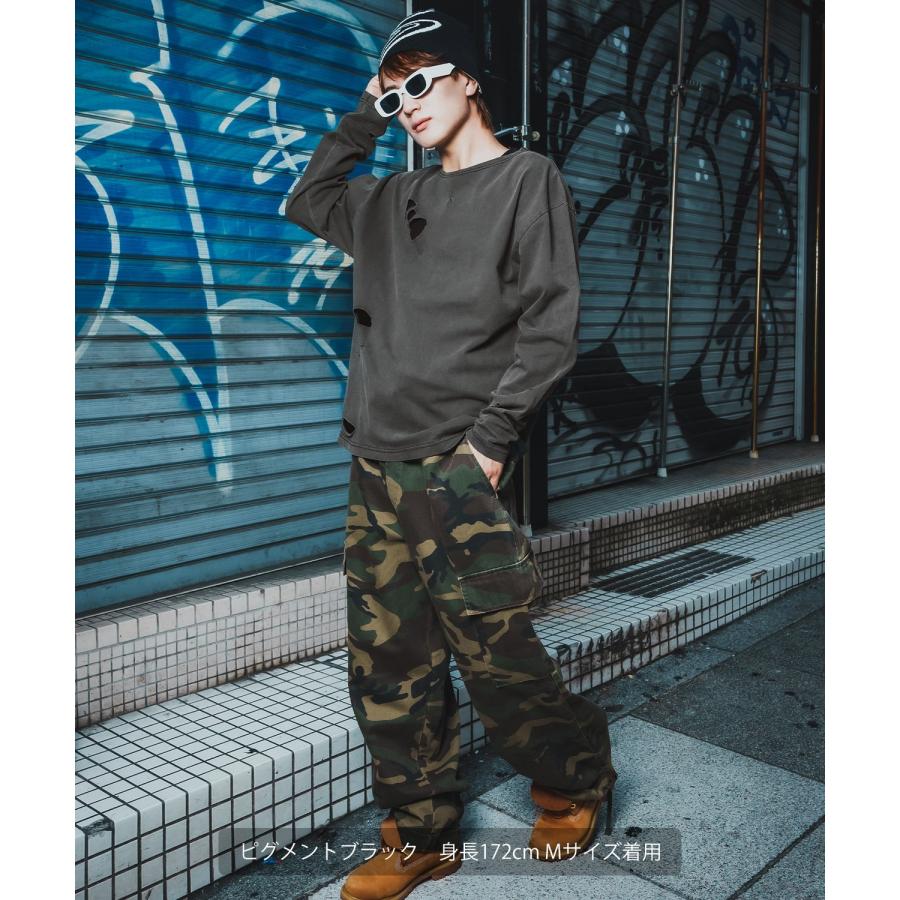 長袖Tシャツ 無地 メンズ レディース ピグメント加工 長袖 グランジTシャツ ダメージ加工 ロンT カットソー アメカジ Y2K ストリート 古着MIX 韓国 | improves | 13
