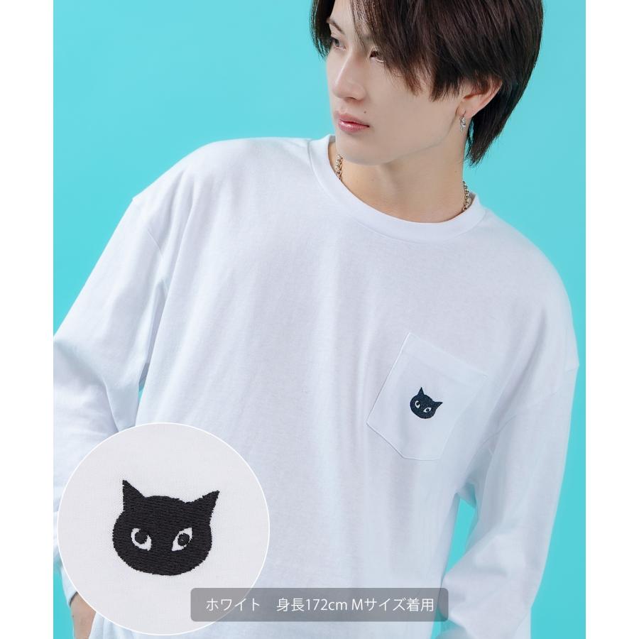 長袖Tシャツ メンズ SIDEWAY STANCE サイドウェイスタンス 猫刺しゅう ワンポイント ポケT ストリート スケーター ホワイト ブラック | improves | 06