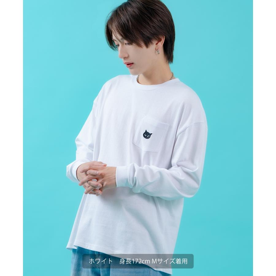 長袖Tシャツ メンズ SIDEWAY STANCE サイドウェイスタンス 猫刺しゅう ワンポイント ポケT ストリート スケーター ホワイト ブラック | improves | 07