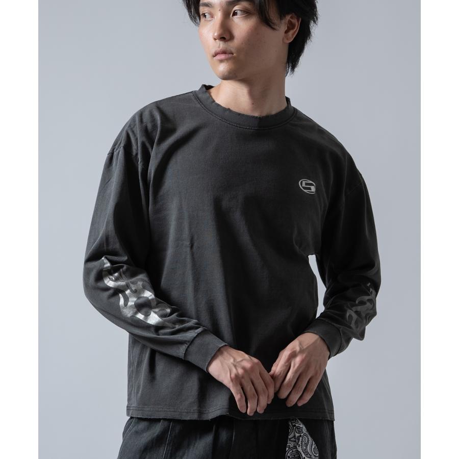 長袖Tシャツ メンズ SIDEWAY STANCE ピグメント メタリックプリント ロンT ストリート スケーター 古着MIX ブラウン ブラック | improves | 03