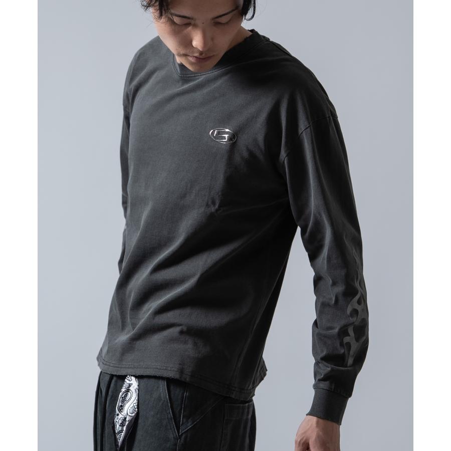 長袖Tシャツ メンズ SIDEWAY STANCE ピグメント メタリックプリント ロンT ストリート スケーター 古着MIX ブラウン ブラック | improves | 04