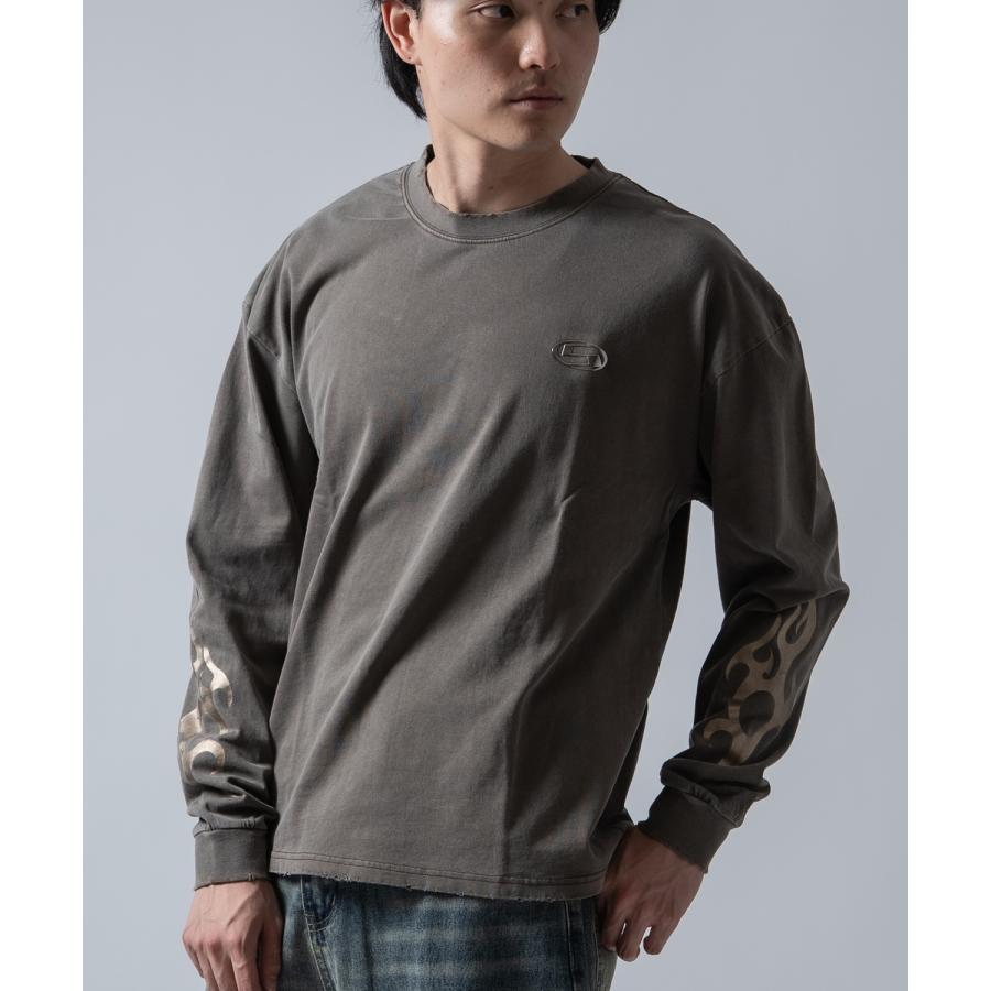 長袖Tシャツ メンズ SIDEWAY STANCE ピグメント メタリックプリント ロンT ストリート スケーター 古着MIX ブラウン ブラック | improves | 07