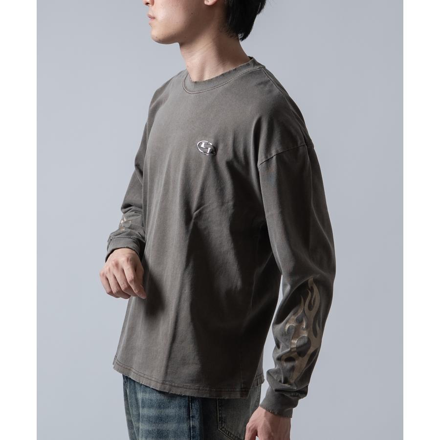 長袖Tシャツ メンズ SIDEWAY STANCE ピグメント メタリックプリント ロンT ストリート スケーター 古着MIX ブラウン ブラック | improves | 08