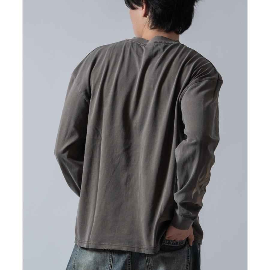 長袖Tシャツ メンズ SIDEWAY STANCE ピグメント メタリックプリント ロンT ストリート スケーター 古着MIX ブラウン ブラック | improves | 09