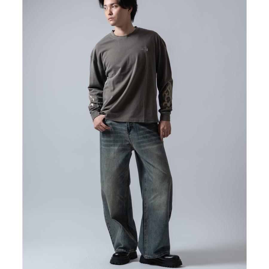 長袖Tシャツ メンズ SIDEWAY STANCE ピグメント メタリックプリント ロンT ストリート スケーター 古着MIX ブラウン ブラック | improves | 10
