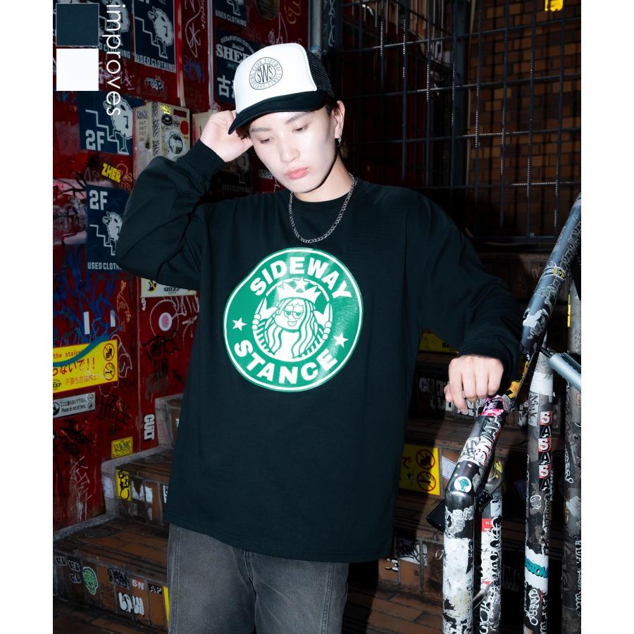 長袖Tシャツ メンズ SIDEWAY STANCE サイドウェイスタンス サークル ラベル プリント アメカジ カジュアル Y2K ストリート 90s コーヒー 韓国 | improves