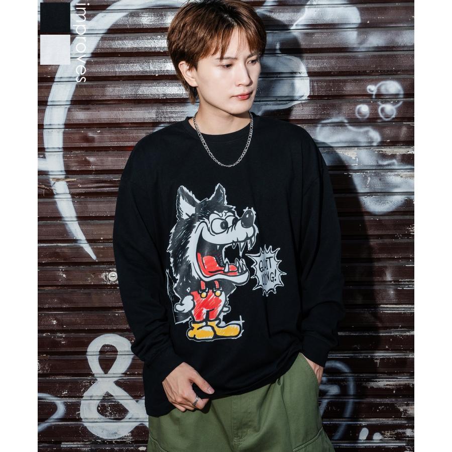 Tシャツ メンズ SIDEWAY STANCE サイドウェイスタンス ウルフ オオカミ クレヨン レトロ プリント カットソー アメカジ カジュアル Y2K ストリート 古着 韓国 | improves