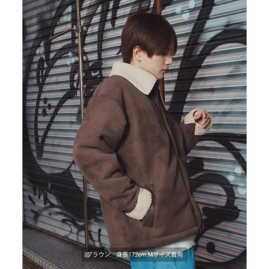 ジャケット メンズ レディース ボア襟 スエードタッチ ワーク ストリート アメカジ 古着MIX ビッグシルエット 韓国 ブラック ブラウン | improves | 12