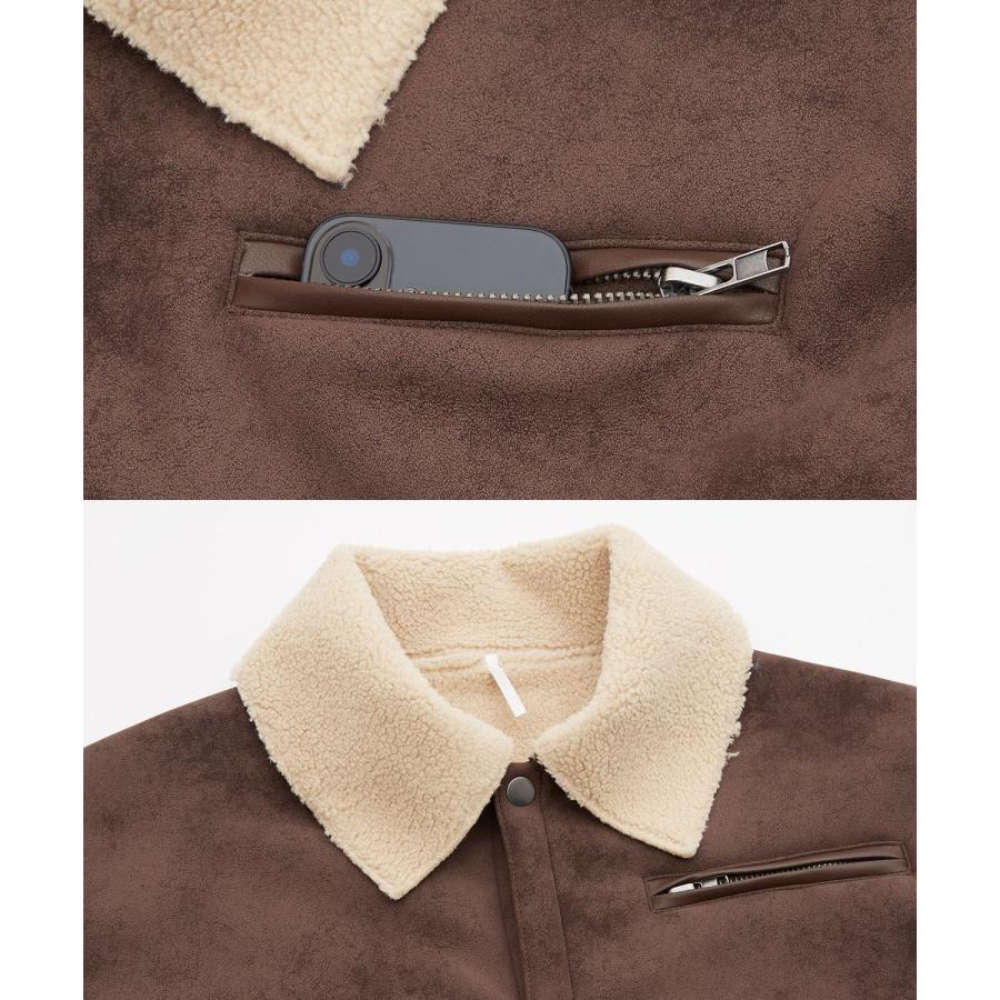 ジャケット メンズ レディース ボア襟 スエードタッチ ワーク ストリート アメカジ 古着MIX ビッグシルエット 韓国 ブラック ブラウン | improves | 16