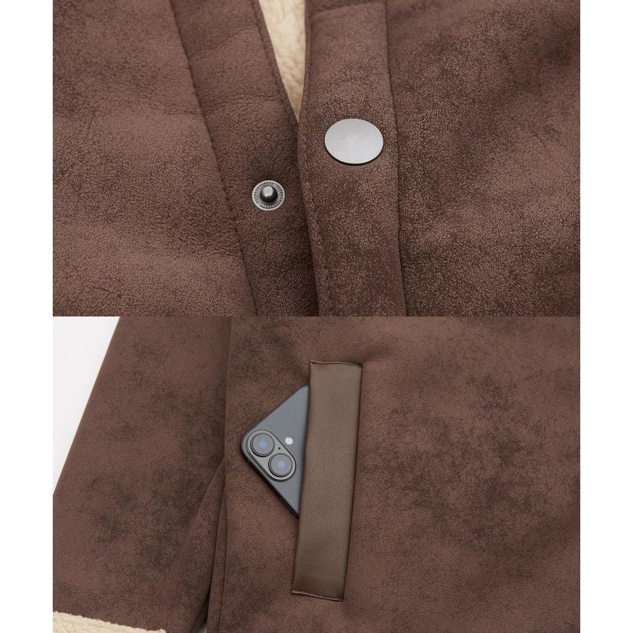 ジャケット メンズ レディース ボア襟 スエードタッチ ワーク ストリート アメカジ 古着MIX ビッグシルエット 韓国 ブラック ブラウン | improves | 17