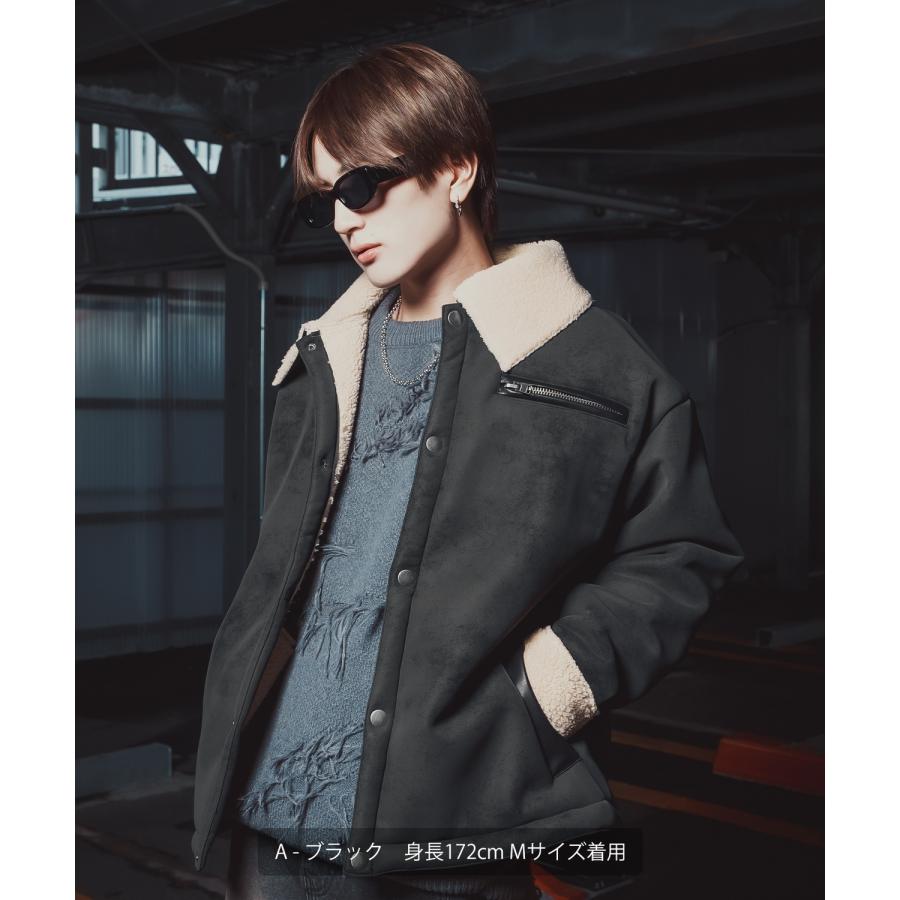 ジャケット メンズ レディース ボア襟 スエードタッチ ワーク ストリート アメカジ 古着MIX ビッグシルエット 韓国 ブラック ブラウン | improves | 05