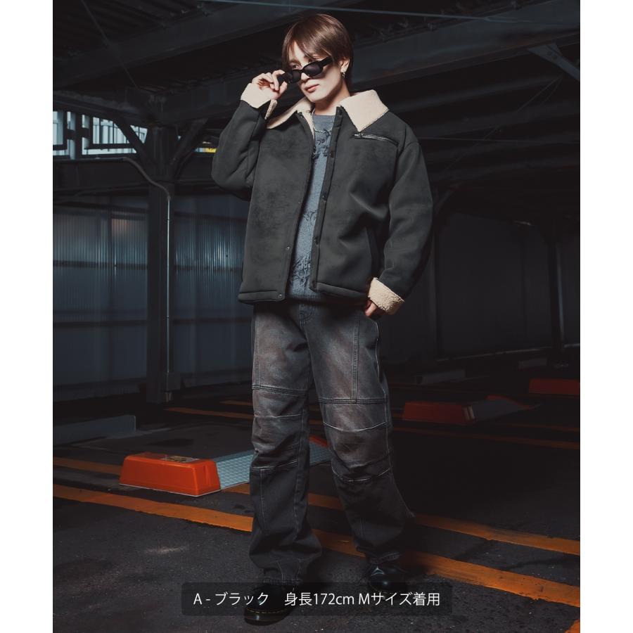 ジャケット メンズ レディース ボア襟 スエードタッチ ワーク ストリート アメカジ 古着MIX ビッグシルエット 韓国 ブラック ブラウン | improves | 07