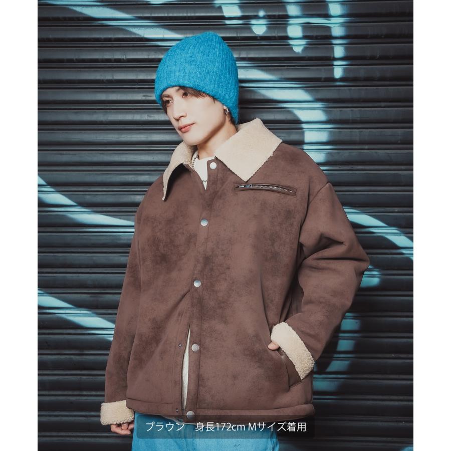 ジャケット メンズ レディース ボア襟 スエードタッチ ワーク ストリート アメカジ 古着MIX ビッグシルエット 韓国 ブラック ブラウン | improves | 10