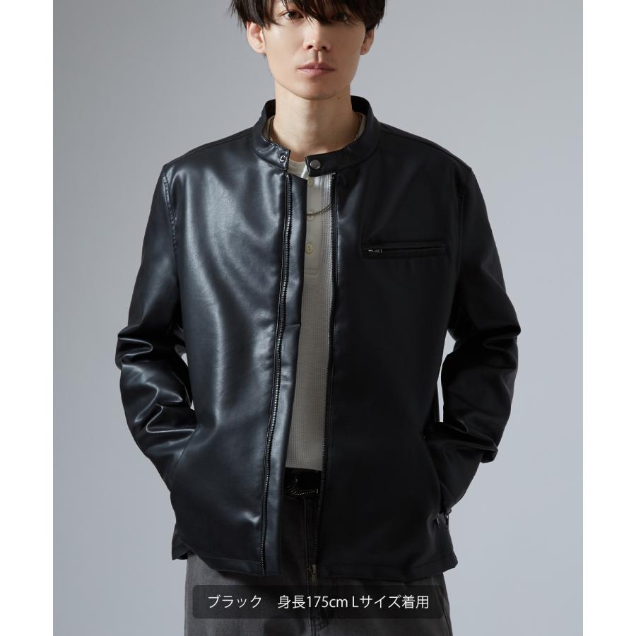 ブルゾン メンズ シンセティックレザー PUレザー 合成皮革 シングル ライダースジャケット アメカジ カジュアル ロック モード 韓国ファッション 大人カジュアル | improves | 02