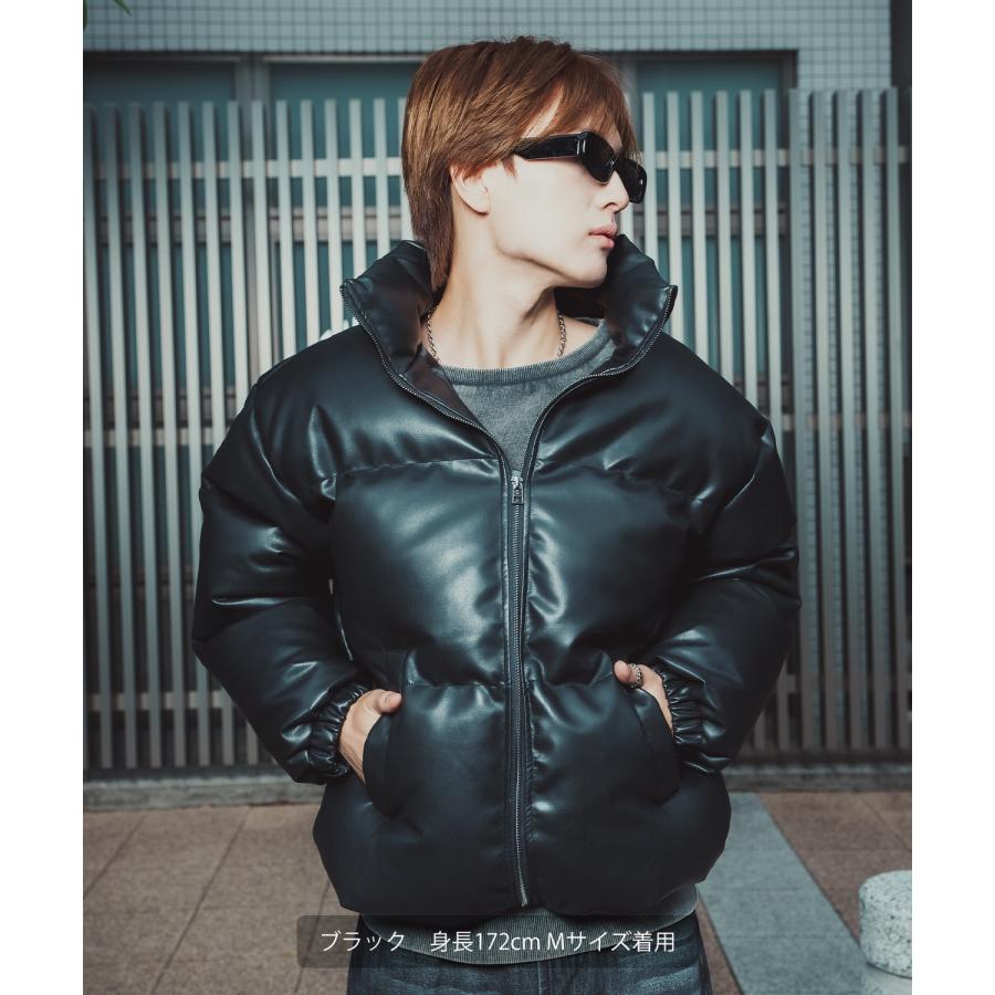 ダウンジャケット メンズ シンセティックレザー PUレザー 合成皮革 中綿 ショートペディン ブルゾン アメカジ カジュアル ロック モード 韓国ファッション | improves | 03