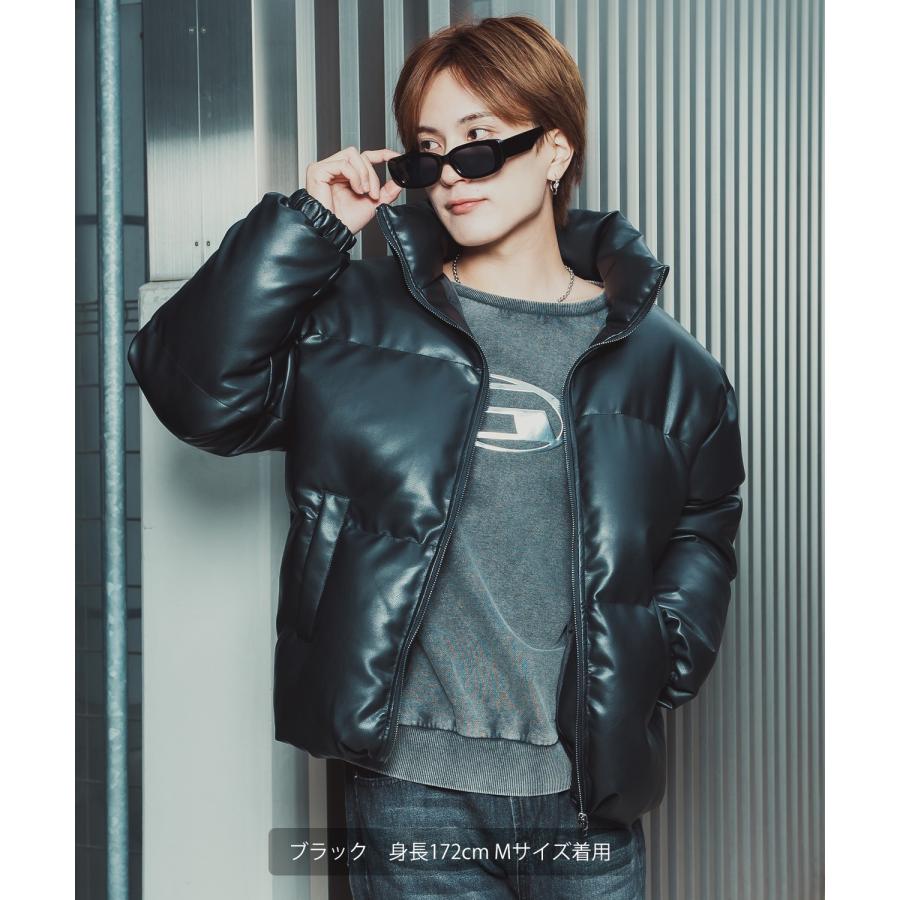 ダウンジャケット メンズ シンセティックレザー PUレザー 合成皮革 中綿 ショートペディン ブルゾン アメカジ カジュアル ロック モード 韓国ファッション | improves | 04