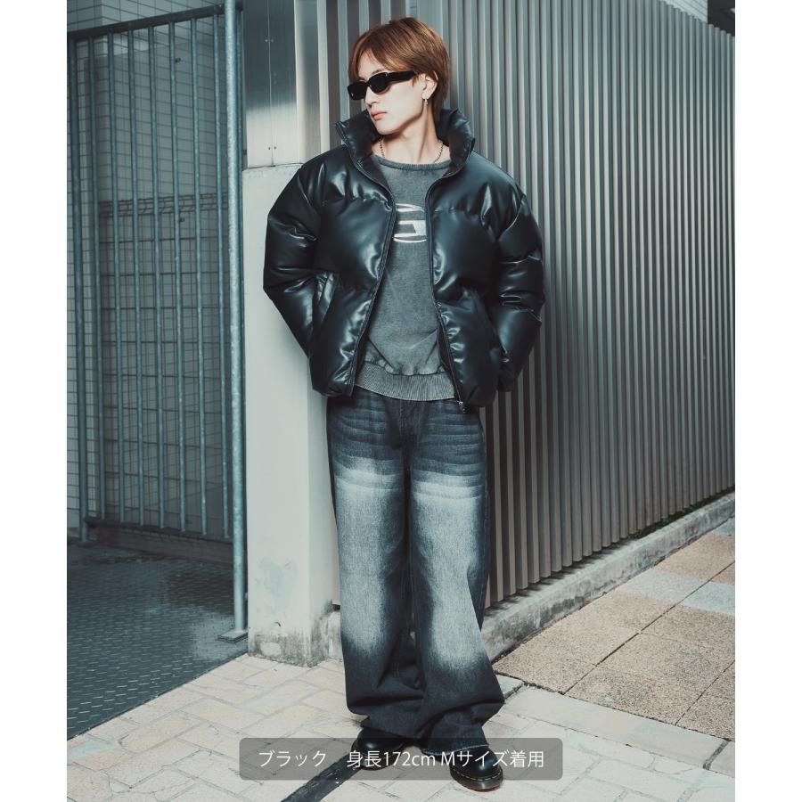 ダウンジャケット メンズ シンセティックレザー PUレザー 合成皮革 中綿 ショートペディン ブルゾン アメカジ カジュアル ロック モード 韓国ファッション | improves | 06