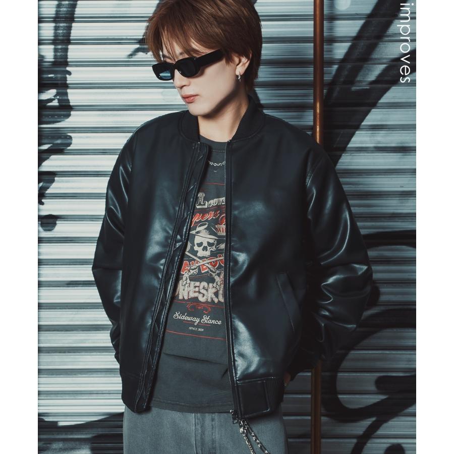 ブルゾン メンズ シンセティックレザー PUレザー 合成皮革 MA-1 ボンバージャケット アメカジ カジュアル ミリタリー 韓国ファッション 大人カジュアル | improves