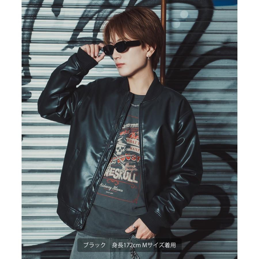 ブルゾン メンズ シンセティックレザー PUレザー 合成皮革 MA-1 ボンバージャケット アメカジ カジュアル ミリタリー 韓国ファッション 大人カジュアル | improves | 02