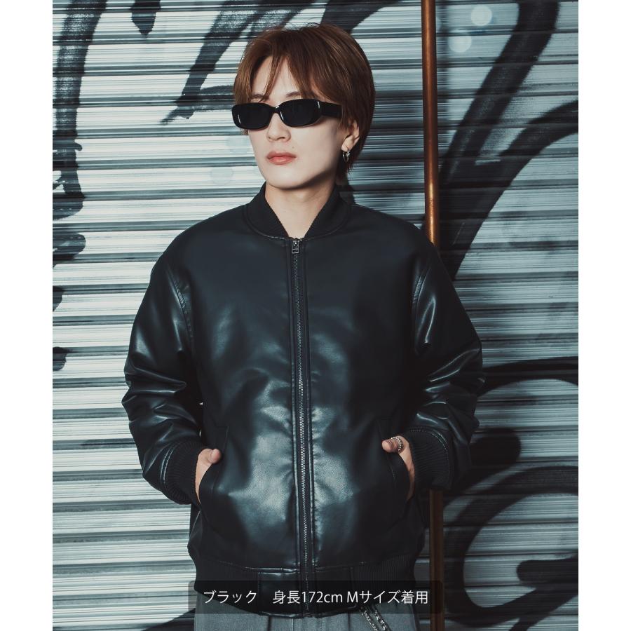 ブルゾン メンズ シンセティックレザー PUレザー 合成皮革 MA-1 ボンバージャケット アメカジ カジュアル ミリタリー 韓国ファッション 大人カジュアル | improves | 03