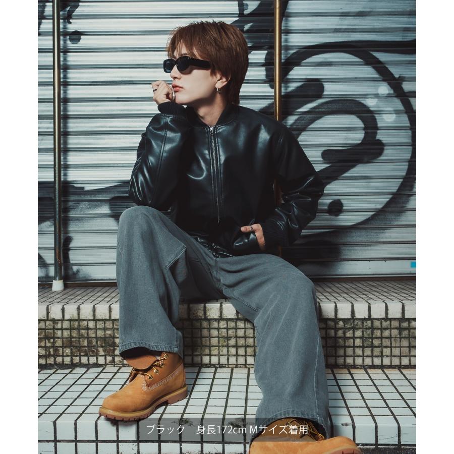 ブルゾン メンズ シンセティックレザー PUレザー 合成皮革 MA-1 ボンバージャケット アメカジ カジュアル ミリタリー 韓国ファッション 大人カジュアル | improves | 05