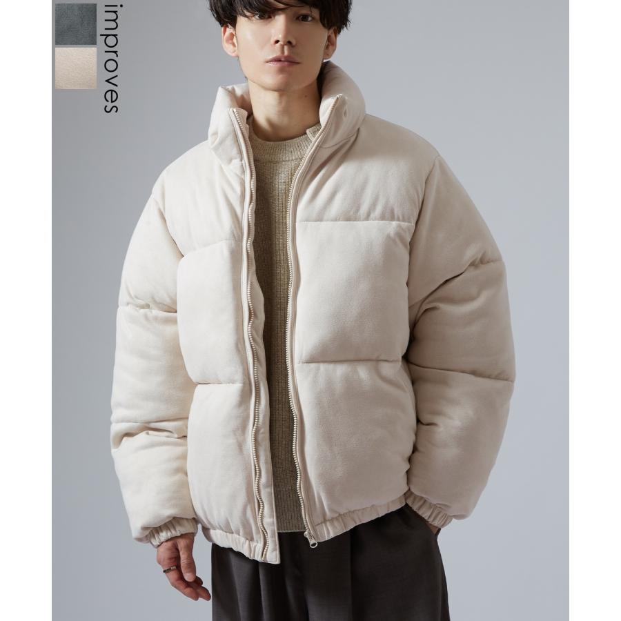 ダウンジャケット メンズ スエードタッチ 中綿 ショートペディン パデッドブルゾン アメカジ カジュアル モード 韓国ファッション 大人カジュアル | improves