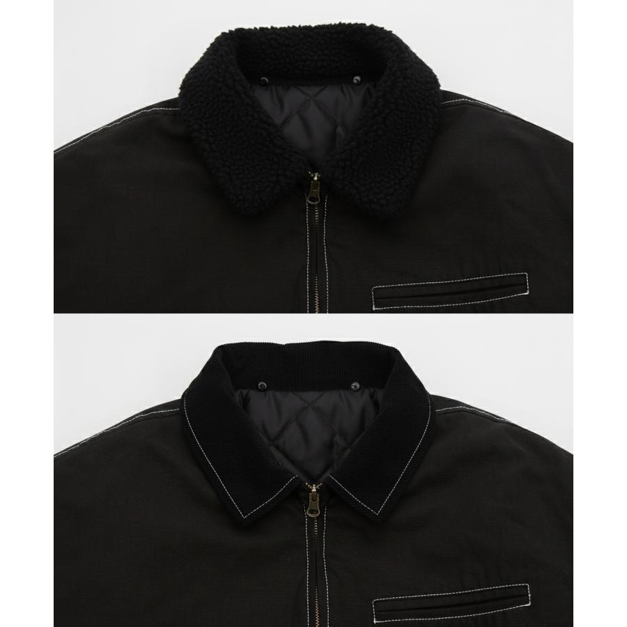 ダックボンバージャケット メンズ レディース ボア襟 コーデュロイ襟 リバーシブル ワークジャケット ストリート アメカジ 古着MIX ビッグシルエット 韓国 | improves | 17