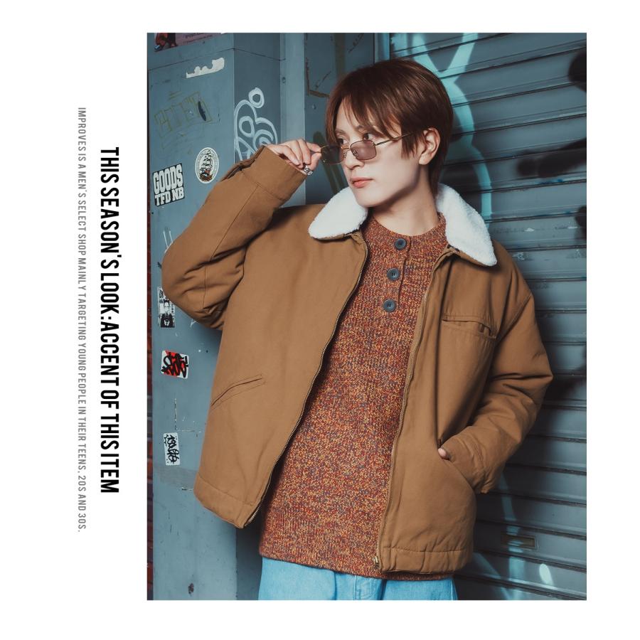 ダックボンバージャケット メンズ レディース ボア襟 コーデュロイ襟 ワークジャケット ストリート アメカジ 古着MIX ビッグシルエット 韓国 | improves | 04