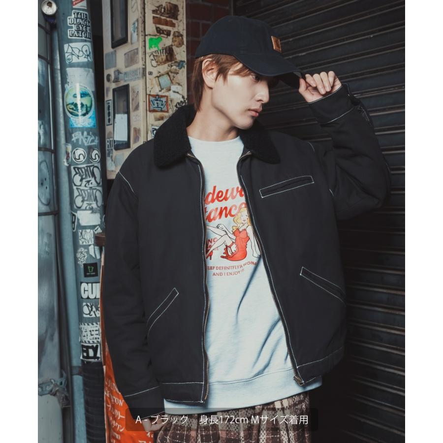 ダックボンバージャケット メンズ レディース ボア襟 コーデュロイ襟 リバーシブル ワークジャケット ストリート アメカジ 古着MIX ビッグシルエット 韓国 | improves | 09